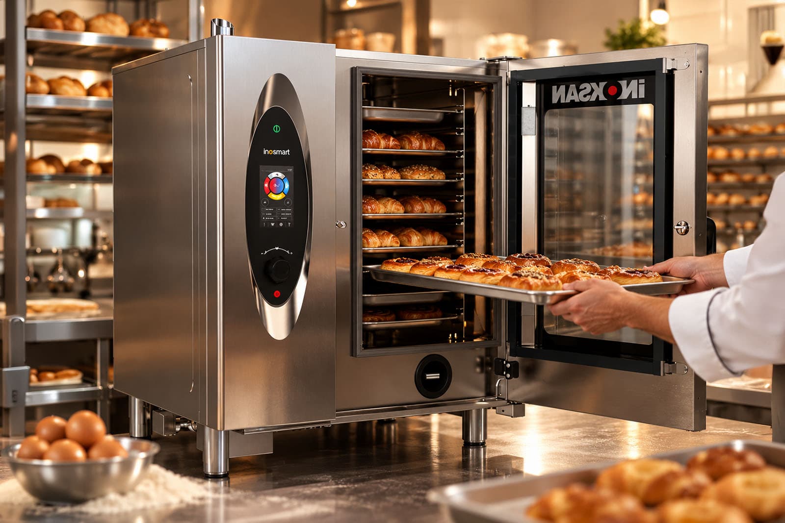 Pastries coming out of an İnosmart combi oven